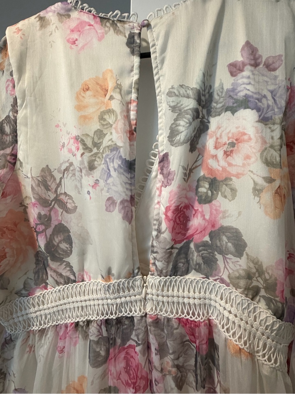 Lulu's White Floral Long-Sleeve Lace-Trim Dress - Picture 6 of 6